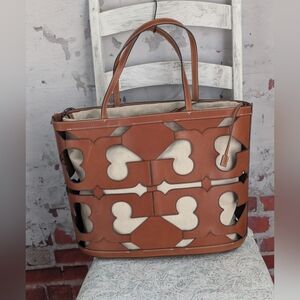 Tory Burch Large Cut Out Logo Leather Ella Tote